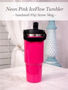 30oz Neon Pink IceFlow Tumbler Flip Straw Insulated Travel Mug